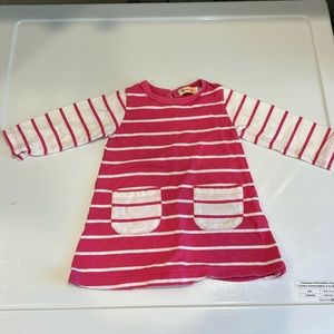 Baby Luigi cotton long sleeve dress pink and white 18 mos